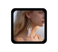 Cybche Boho Weiße Feder Ohrringe Lange Quaste Stammes-Fransen Feder Tropfen Baumeln Ohrringe Haken Vintage Indischen Ethnischen Kronleuchter Westlichen Zigeuner Ohrring Böhmischen Schmuck Für Frauen