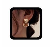 Cybche Vintage Braun Edelstein Ohrringe Bernstein Tigerauge Baumeln Ohrringe Textur Gehämmert Quadratische Ohrstecker Ohrring Geometrischen Quadratischen Edelstein Tropfen Ohrring Unregelmäßige