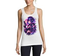 Cyberpunk Girl with Digital Glitch Damen Baumwolle Tank Top T-Shirt Weiß, weiß, L