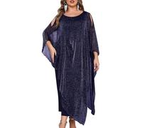 CYCLAMEN Funkelndes formelles Maxikleid in Übergröße, langes Umhang, Overlay, Hochzeit, Gast, Cocktail, Brautmutter-Outfit, Abendkleid, Glitzerndes Marineblau, X-Large Mehr