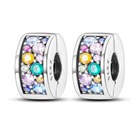 CYCUFF Clip Spacer Charm für Armband 925 Sterling Silber Pave Cubic Zirkonia Clip Verschluss Stopper Bead Charm Geschenk für Frauen Mädchen (Zweifarbiger Zirkonium-Clip-2)