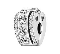 CYCUFF Clip Spacer Charm für Armband 925 Sterling Silber Pave Cubic Zirkonia Clip Verschluss Stopper Bead Charm Geschenk für Frauen Family Friends (Herz-Clip mit Pfotenabdruck-2er-Pack)