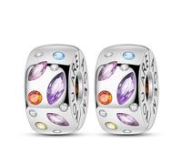 CYCUFF Clip Spacer Charm für Armband 925 Sterling Silber Pave Cubic Zirkonia Clip Verschluss Stopper Bead Charm Geschenk für Frauen Mädchen (Glitzernde bunte Edelstein-Befestigungsklammer-2)