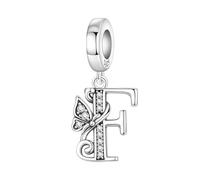 CYCUFF Schmetterlings Buchstaben Anhänger 925er Silber Anhängers für Armbänder und Halsketten Zirkonia-Schmuck Geschenk für Frauen Familie Freunde (Schmetterlings Buchstaben Anhänger-F)