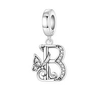 CYCUFF Schmetterlings Buchstaben Anhänger 925er Silber Anhängers für Armbänder und Halsketten Zirkonia-Schmuck Geschenk für Frauen Familie Freunde (Schmetterlings Buchstaben Anhänger-B)