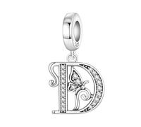 CYCUFF Schmetterlings Buchstaben Anhänger 925er Silber Anhängers für Armbänder und Halsketten Zirkonia-Schmuck Geschenk für Frauen Familie Freunde (Schmetterlings Buchstaben Anhänger-D)
