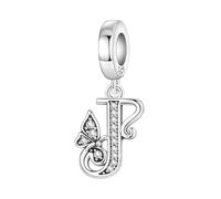 CYCUFF Schmetterlings Buchstaben Anhänger 925er Silber Anhängers für Armbänder und Halsketten Zirkonia-Schmuck Geschenk für Frauen Familie Freunde (Schmetterlings Buchstaben Anhänger-J)