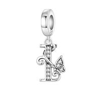 CYCUFF Schmetterlings Buchstaben Anhänger 925er Silber Anhängers für Armbänder und Halsketten Zirkonia-Schmuck Geschenk für Frauen Familie Freunde (Schmetterlings Buchstaben Anhänger-I)