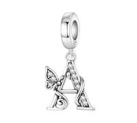 CYCUFF Schmetterlings Buchstaben Anhänger 925er Silber Anhängers für Armbänder und Halsketten Zirkonia-Schmuck Geschenk für Frauen Familie Freunde (Schmetterlings Buchstaben Anhänger-A)