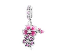 CYCUFF Sterling Silber Charms 925 für Europäische Armband & Halsketten Anhänger Perlen Schmuck Geschenk für Frauen Mädchen (Ein einzelner Kirschblütenanhänger)