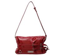 Cymwer Damen-Umhängetasche, doppelter Gürtelriemen, PU-Leder, Umhängetasche, einfarbig, Handtasche, Reißverschluss, Clutch, Geldbörse, Reise-Pendlertasche (rot)