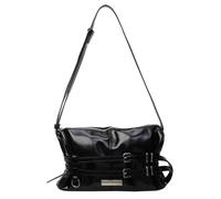 Cymwer Damen-Umhängetasche, doppelter Gürtelriemen, PU-Leder, Umhängetasche, einfarbig, Umhängetasche, Reißverschluss, Clutch, Geldbeutel, Reise-Pendlertasche (schwarz)