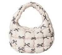Cymwer Stepp-Tragetasche for Damen, Schleife, Mini-Wolken-Faltentasche, trendige Halbmond-Tasche, Hobo-Tasche, Handgelenk-Umhängetasche (Khaki, schwarze Schleife)