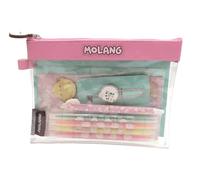 CyP Brands - Molang, Schreibwaren-Set, Schreibwaren-Zubehör, Clips, Federmäppchen, Textmarker, löschbarer Stift, Blüte, Pink, offizielles Produkt