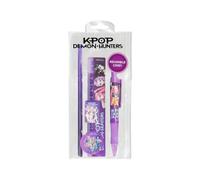 CYPBRANDS K-Pop Demon Hunters, Huntrix, Schreibwaren-Set, Federmäppchen, Bleistift, Gummi, Anspitzer, Kugelschreiber, Lineal, Violett, offizielles Produkt