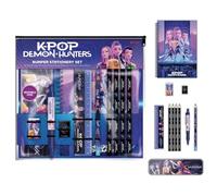 CYPBRANDS K-Pop Demon Hunters Schreibwarenset, Federmäppchen, Bleistift, Gummi, Anspitzer, Kugelschreiber, Lineal, Notizbuch, Violett, offizielles Produkt