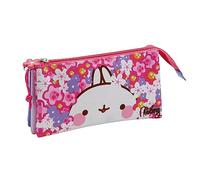 CYPBRANDS Molang Dreifach-Federmäppchen, Blumenmuster, Schulanfang, mehrfarbig, offizielles Produkt Rosa, M, Dreifaches Federmäppchen