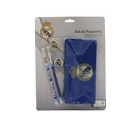 CyP Brands Real Madrid Schreibwaren-Set, dreifaches Federmäppchen, Bleistifte, Radiergummi, Anspitzer, Blau, offizielles Produkt