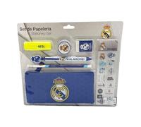 CYPBRANDS Real Madrid Schreibwaren-Set, Schreibwaren, Bleistift, Radiergummi, Anspitzer, Kugelschreiber, Textmarker, Aufkleber, Blau, offizielles Produkt