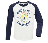 Amplified Unisex Erwachsene Floral Skull Cypress Hill Vintage Langarm T-Shirt, Vintage Weiß/Marineblau, Mittel