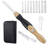 Cyrank LED Häkelnadel Set, Beleuchtet Häkelnadel Set, 9 Größen Beleuchtete Häkelnadeln mit Etui, wiederaufladbare USB-Häkelnadeln mit LED für arthritische Hände, 2,5 mm bis 6,5 mm(Natürlich)