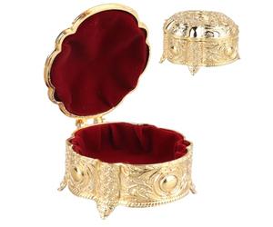 Cyrank Runde Gold-Schmuckschatulle, Vintage Schmuckkasten mit Deckel, Metall-Schmuckschatulle, Kleine Aufbewahrungsbox Für Schmuckstücke, Schmuckbox Deko, Schmuckkoffer für Ohrringe Armband Damen