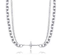 CyxenNova Kette Herren Halskette Herren Königskette Silberkette Herren, Stern Edelstahl Kreuzkette Panzerkette für Männer, Schmuck Herren Geschenke Two Layer Necklace