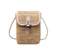CYZJPRVN Handytasche zum umhängen Geflochtene Gras Frauen Crossbody Bag Summer Beach Rattan Frauen Retro One-Shoulder Crossbody Tasche Solid Color Handy Coin Geldbörse-Beige