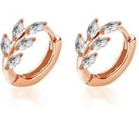 CZ-Blatt Knorpel Huggie Kleine Creolen für Frauen Mädchen 925 Sterling Silber Zirkonia Cluster Blätter Runde Ohrstecker Tragus gepiercte Ohr Endlose Creolen 8 mm, Mit 18 Karat Weißgold oder Rotgold