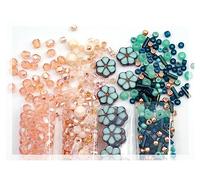 Czech Glass Beads & Japaneese TOHO Seed Beads SET for Jewelry Making: Table Cut Garland Flowers, Fire Polished Faceted 4mm, 2x TOHO Rocailles Mix Intense Turquoise Teal & Pink Beige Bara Rose