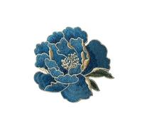 CZHJM 11 x 11 cm, 2 Stück, marineblaue Pfingstrosen-Blumen-Aufnäher, große Aufnäher zum Aufbügeln, bestickte Applikationen, chinesische Abzeichen, Aufnäher für Kleidung