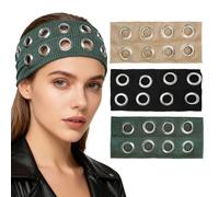 CZMZHFC Haarreif mit Ösen, elastisches Haarband für Damen, Punk-Stil, Nieten, Stirnband, Y2K Grunge, modisches breites Stirnband, dehnbar, lässiger Haarschmuck für Frauen (3 Stück, Schwarz + Grün +