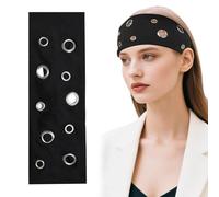 CZMZHFC Haarreif mit Ösen, elastisches Haarband für Damen, Punk-Stil, Nieten, Stirnband, Y2K Grunge, modisches breites Stirnband, dehnbar, lässiger Haarschmuck für Frauen (schwarz, gestylt)