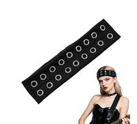 CZMZHFC Schwarzes Haarband mit Ösen, elastisches Haarband für Damen, Punk-Stil, Nieten, Stirnband, Y2K Grunge, modisches breites Stirnband, dehnbar, lässiger Haarschmuck für Frauen (Schwarz 2, 1 Stück