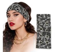 CZMZHFC Schwarzes Haarband mit Ösen, elastisches Haarband mit Ösen, Punk-Stil, Nieten, Stirnband, Y2K Grunge, modisches breites Stirnband, dehnbar, lässiger Haarschmuck für Frauen (schwarzer Druck, 1