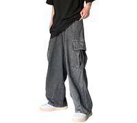 CzooM Baggy Jeans Herren Y2K Hip Hop Baggy Cargo Jeans Pants Breite Hose, Baggy Loose Fit Jeanshose Straight Leg Gewaschene Vintage Denim Hosen für Jungs Männer (Color : Dark gray, Size : XS)
