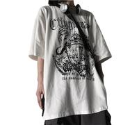 CzooM Damen Herren Y2K T-Shirt Emo Grunge Gothic Cross Grafik Tee Vintage Alt Kurzarm Streetwear Techwear Dark Academia (Color : White, Size : XX-Large)