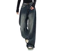 CzooM Damen High Waist Jeans Y2K E-Girl Frauen Jeanshosen Gradient Baggy Jeans Vintage Wide Leg Jeans Schlaghose 90er Jahre (Color : Blue, Size : M)