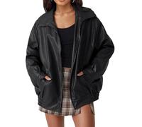 CzooM Damen Lederjacken Übergroße Faux Motorrad Biker Mantel PU Moto Varsity Bomber Cardigan Jacken Herbst Outwear Streetwear (Color : Black, Size : M)