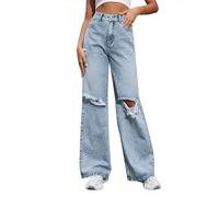CzooM Damen Ripped Jeans Wide Leg Hose Zerrissene Vintage Y2k Baggy Jeans Streetwear (Color : Light Blue, Size : M)