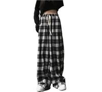 CzooM Damen Y2K Lässige Plaid Hose Gothic Alt Baggy Hose Fairy Grunge Alternative Kleidung Kordelzug Fairycore Streetwear (Color : Black, Size : L)