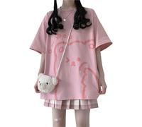 CzooM Frauen-Schmutz-T-Shirt Gothic Bear Tops drucken Harajuku koreanische Kleidung (Color : Pink, Size : L)