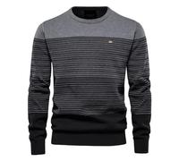 CzooM Pullover Herren Strickpullover Feinstrick Pullover Streifen Strickpullover Winter Seweater Pullover Strickpullover Lässiger Crewneck Gestreifter Kontrast Sweater (Color : Gray, Size : M)