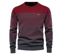 CzooM Pullover Herren Strickpullover Feinstrick Pullover Streifen Strickpullover Winter Seweater Pullover Strickpullover Lässiger Crewneck Gestreifter Kontrast Sweater (Color : Red, Size : L)
