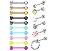 D.Bella 1,6 mm Zungenpiercing Chirurgenstahl Kunststoff 16mm Stablänge Piercing Zunge Herz Blume Nippelpiercing Schmuck
