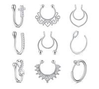 D.Bella 9Stk Fake Septum Non-Pierced Clip Nasenpiercing Nasenring Hoop Septum Fakepiercing Faux Hoop Non Piercing Schmuck Damen Männer