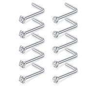 D.Bella Nasenstecker 18G L Form Nasenringe 316L Chirurgenstahl Nasenpiercing Ohrstecker mit 2.0mm Zirconia Nase Nostril Piercing Stecker 10 Stk Silber Farbe