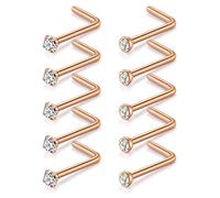 D.Bella Nasenstecker 18G L Form Nasenringe 316L Chirurgenstahl Nasenpiercing Ohrstecker mit 2.0mm Zirconia Nase Nostril Piercing Stecker 10 Stk Rosegold Farbe