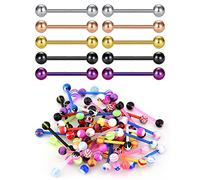 D.Bella Zungenpiercings, Edelstahl, 14 g, zufällige Farben, 16 mm, Zungenpiercing, Schmuck für Frauen und Männer, 16 Stück, Kunststoff