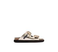 D. Franklin Damen Sandalen mit Schnallenverschluss in metallischem Platin Vibe - Bequeme flache Sportsandalen für den Sommer - Größe (38) - Modell Buckle